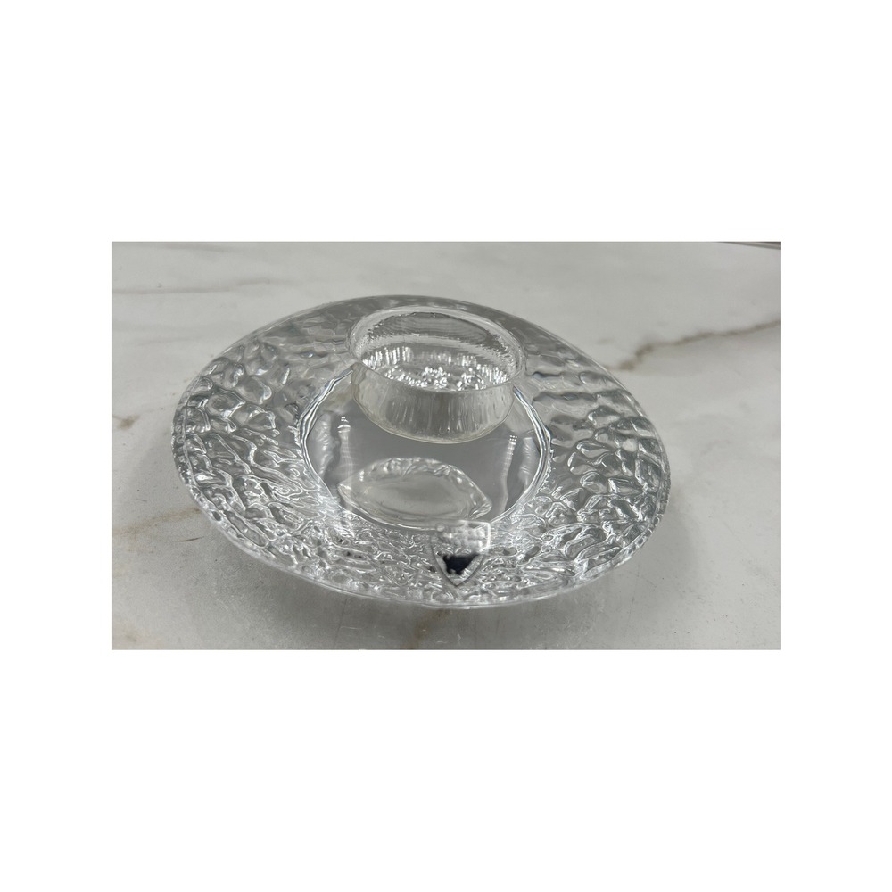 Orrefors Sweden Candle Holder Crystal Textured Ice Tealight Votive Signed